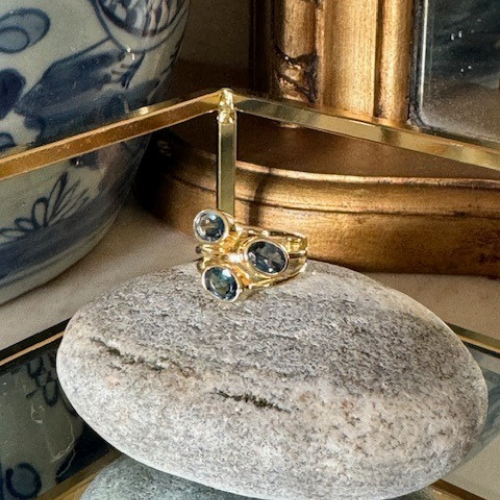 Azure pebble 3 stone ring - gold plated or sterling silver