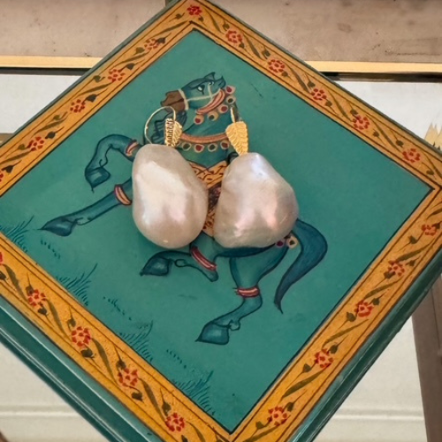 Oyster baroque pearl drop earrings