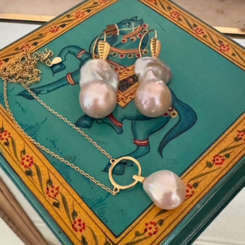 Oyster baroque pearl drop earrings