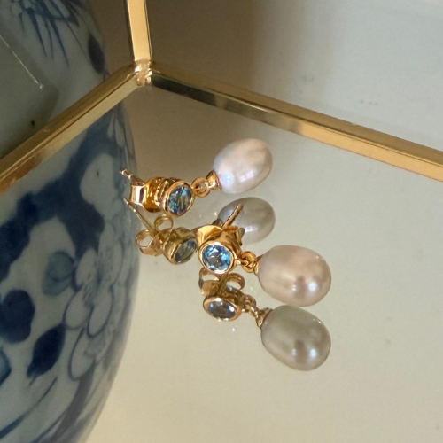 Blue topaz and pearl drops