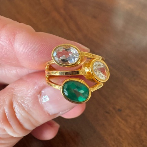 Azure pebble 3 stone ring - gold plated or sterling silver