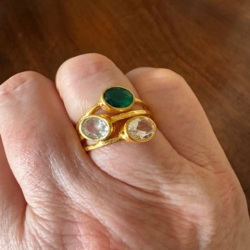 Azure pebble 3 stone ring - gold plated or sterling silver