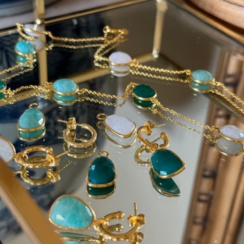 Trio Long Necklace Blues and Greens