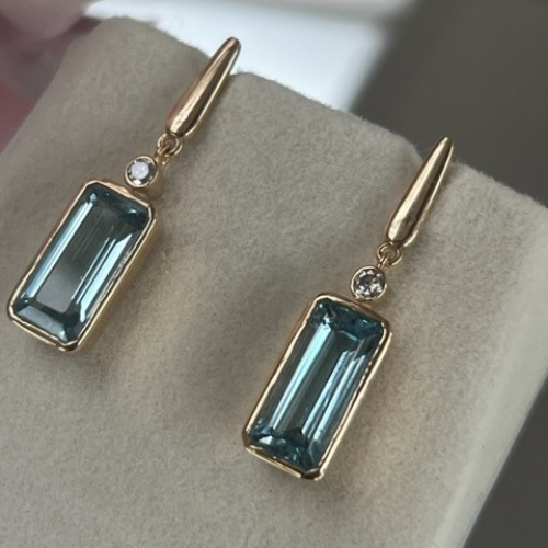 Aquamarine and Diamond Earrings - Designer Jewellery