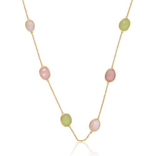 Trio Long Necklace Pink and Green