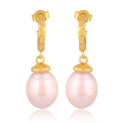 Wave Pendant Earrings - Gold Plated with Pearl