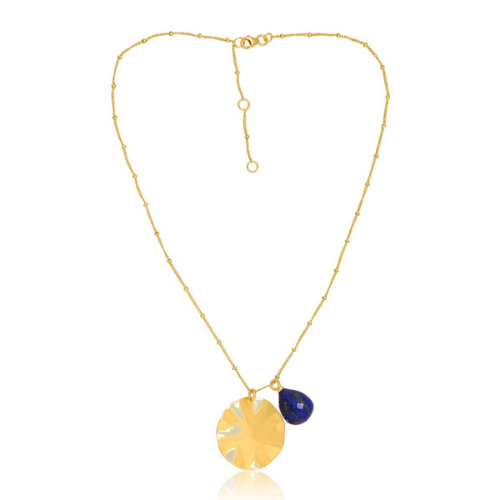 Wave and Stone Pendant Necklace in Vermeil - 3 colours