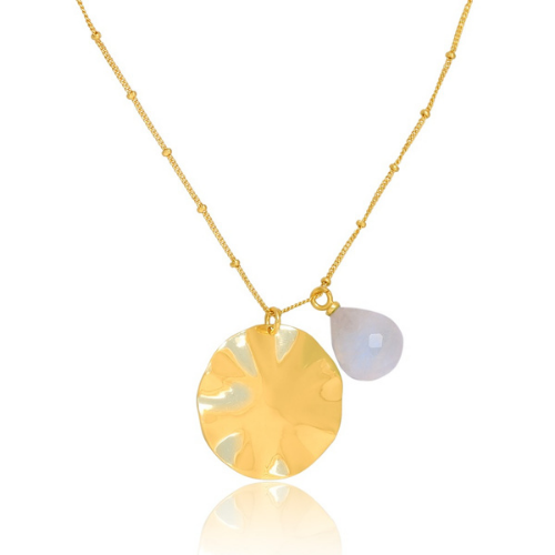 Wave and Stone Pendant Necklace in Vermeil - 3 colours