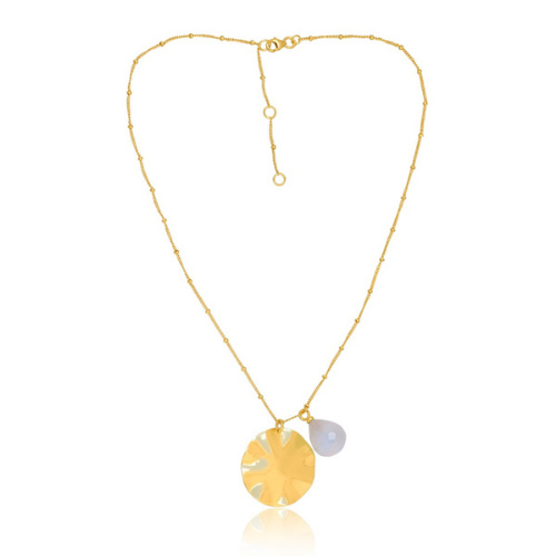 Wave and Stone Pendant Necklace in Vermeil - 3 colours