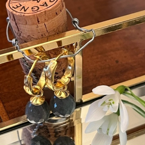 Wave Hoop Pendant Earrings - 2 colours