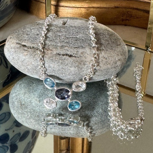 Azure pebble necklace - gold plated or sterling silver