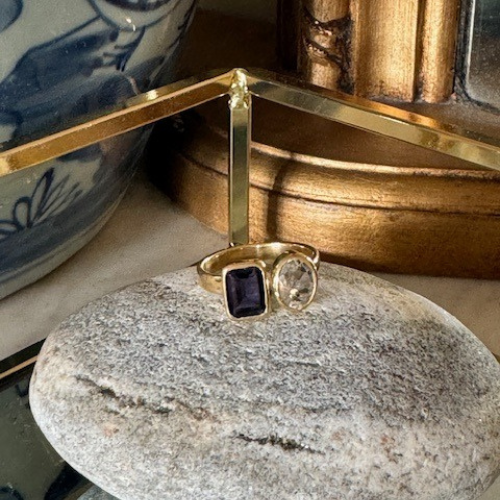 Azure pebble adjustable ring