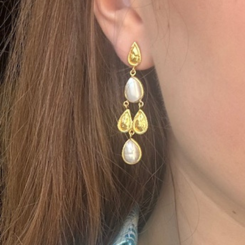 pearl gold plated chandelier earrings