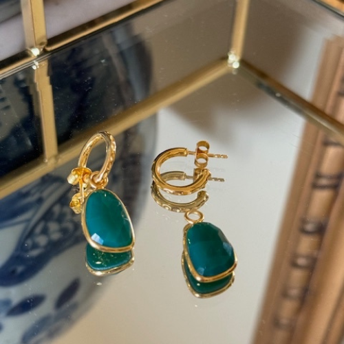 Wave pendant earrings green onyx