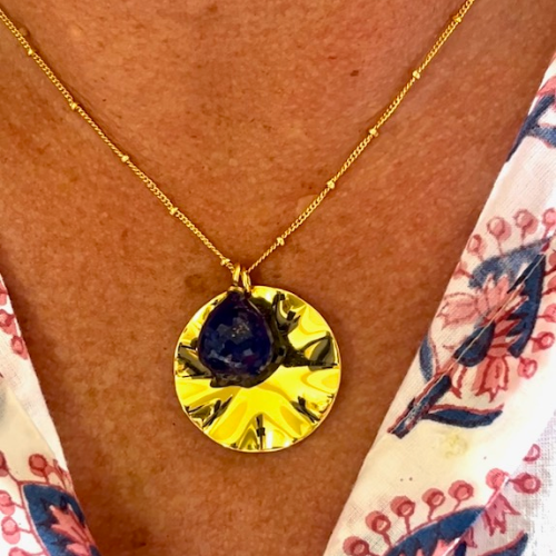 Wave and Stone Pendant Necklace in Vermeil - 3 colours
