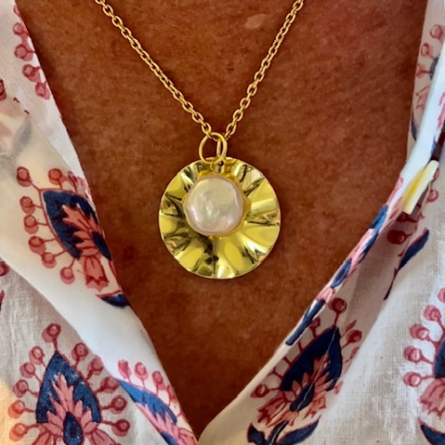Wave and Pearl Pendant Necklace (18ct Gold Plated/Vermeil)