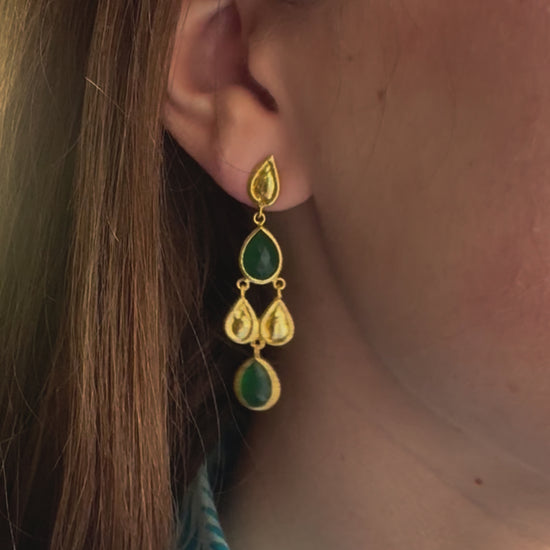 green onyx gold plated earrings