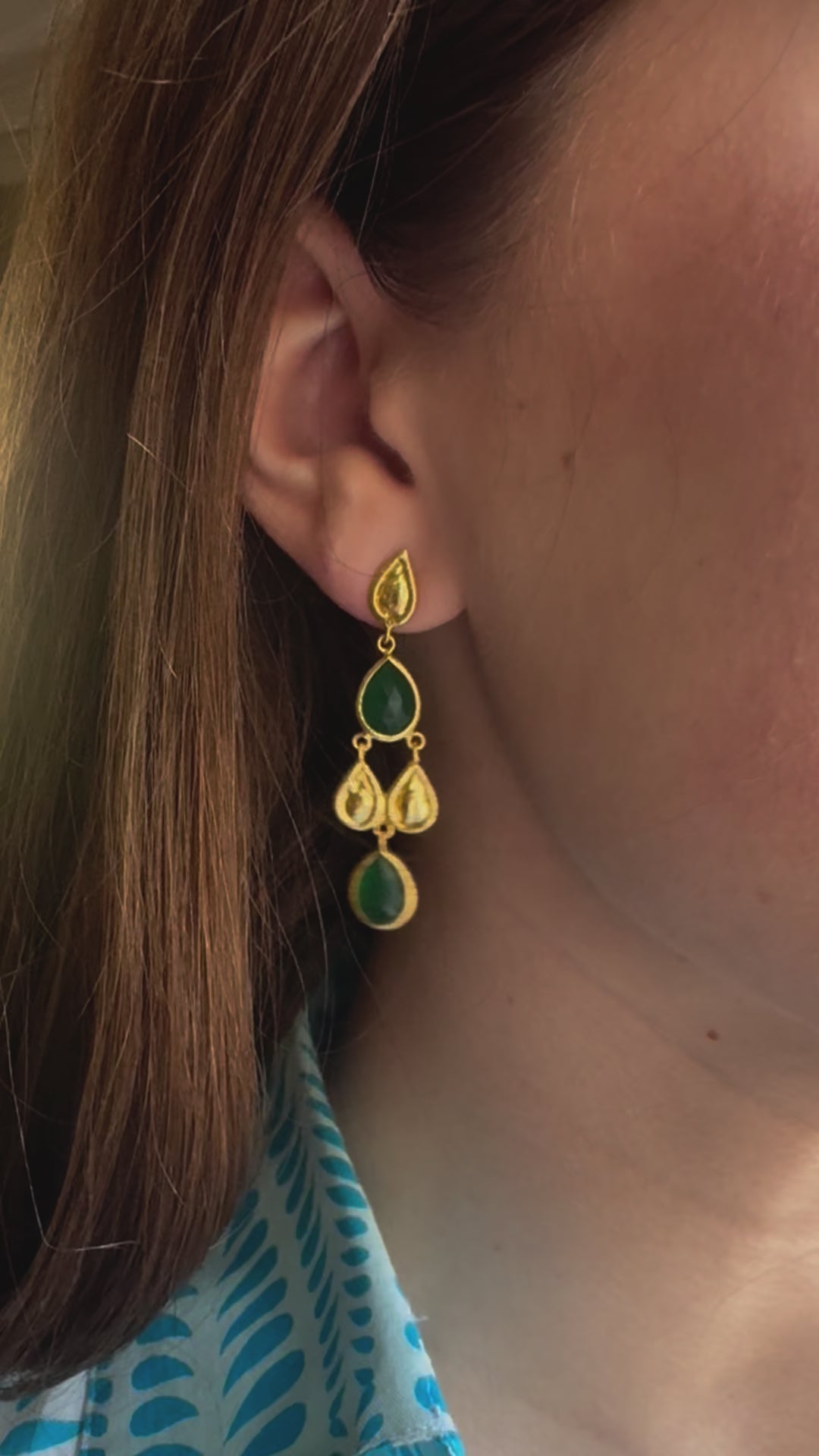 green onyx gold plated earrings