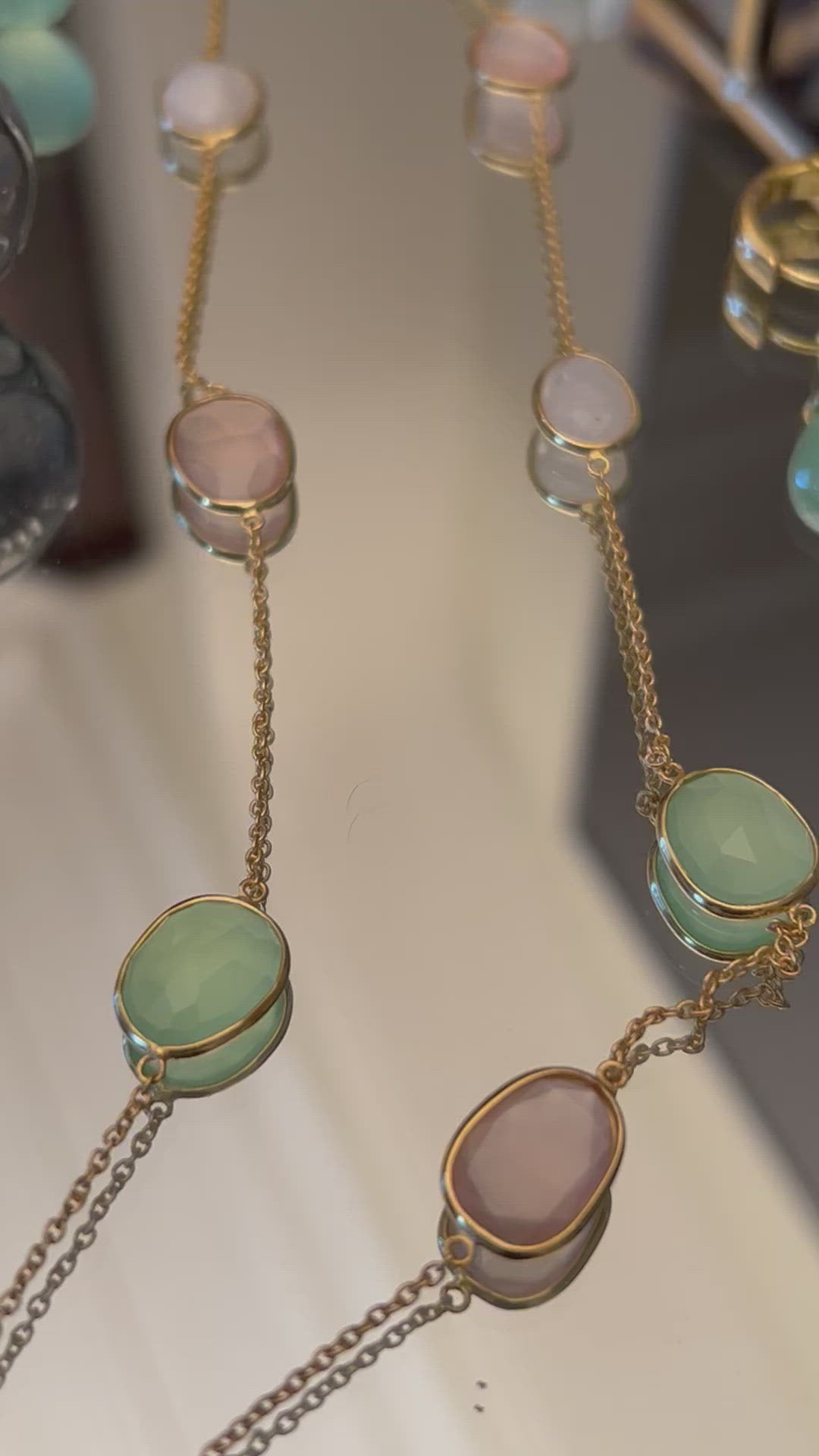 Trio Long Necklace Pink and Green