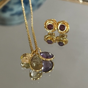 Duo Amethyst and Lemon Topaz Pendant Necklace