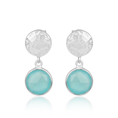 Dottie Stud Pendant Earrings - Aqua Chalcedony