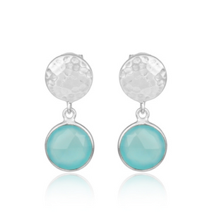 Dottie Stud Pendant Earrings - Aqua Chalcedony