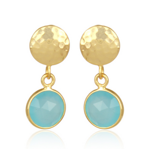 Dottie Stud Pendant Earrings - Aqua Chalcedony