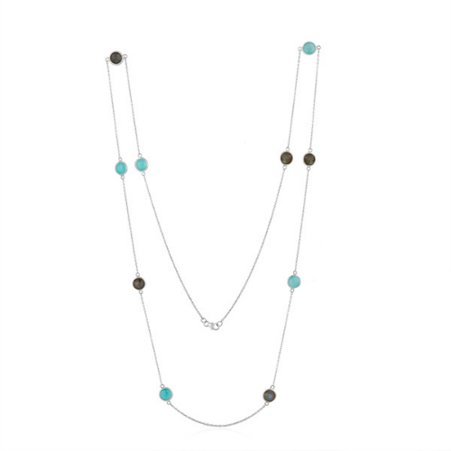 Labradorite and Aqua Chalcedony in Sterling Silver Long Necklace