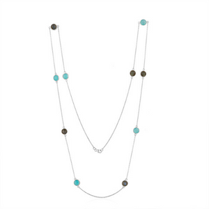 Labradorite and Aqua Chalcedony in Sterling Silver Long Necklace