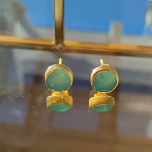Aqua Chalcedony Round Stud Earrings