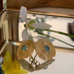 Aqua Chalcedony Swirl Stud Earrings