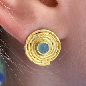 Aqua Chalcedony Swirl Stud Earrings