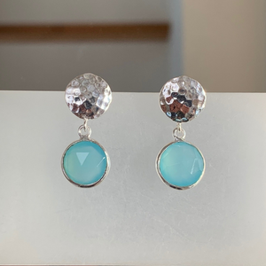 Dottie Stud Pendant Earrings - Aqua Chalcedony