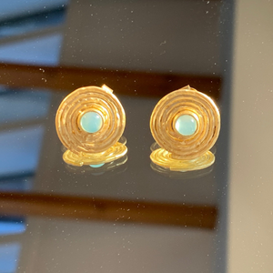 Aqua Chalcedony Swirl Stud Earrings