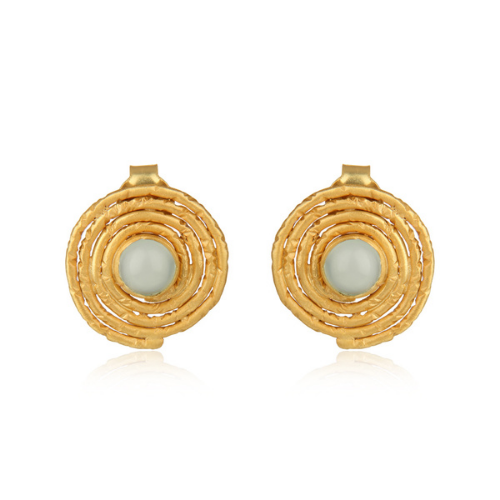 Aqua Chalcedony Swirl Stud Earrings