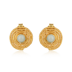 Aqua Chalcedony Swirl Stud Earrings