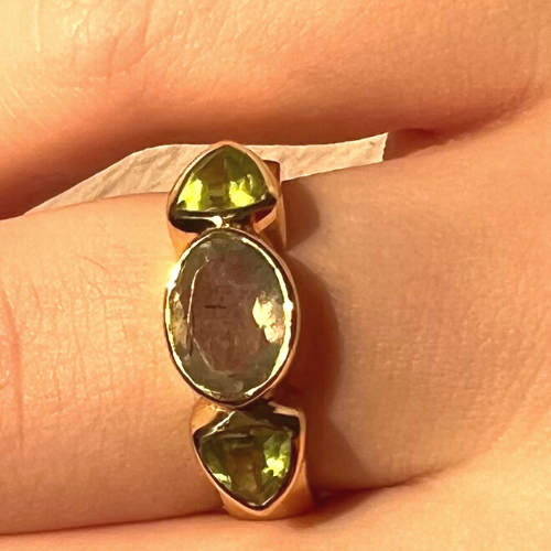 Azure Peridot and Labradorite ring