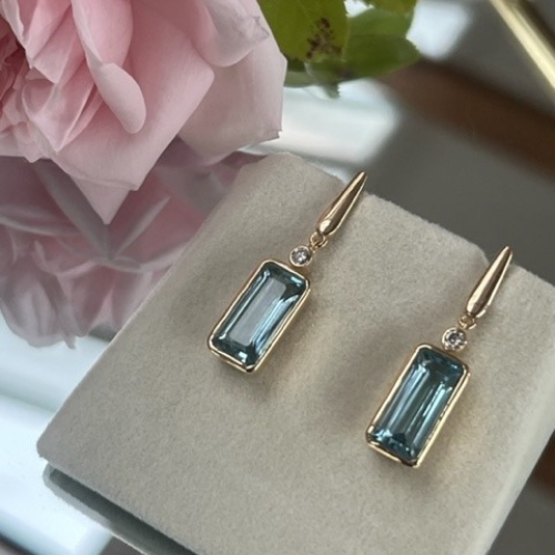 Aquamarine and Diamond Earrings - Designer Jewellery