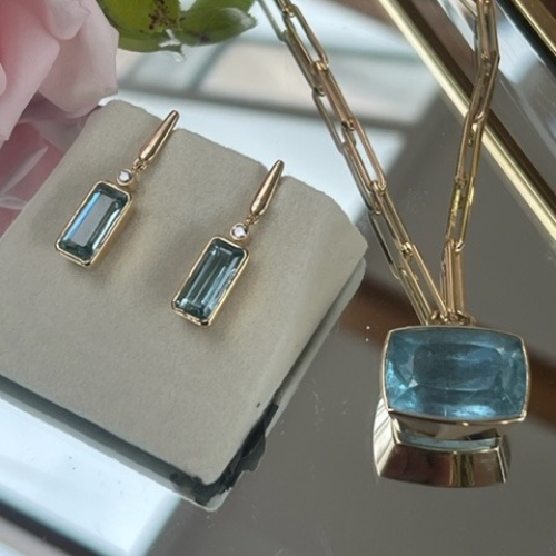Aquamarine and Diamond Earrings - Designer Jewellery