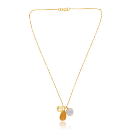 Duo Moonstone and Yellow Opal Pendant Necklace