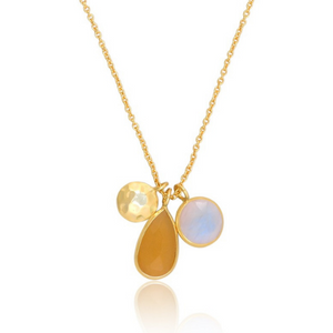 Duo Moonstone and Yellow Opal Pendant Necklace