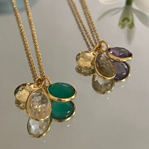 Duo Crystal Quartz and Green Onyx Pendant Necklace