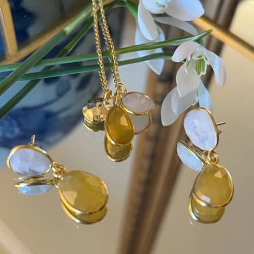 Duo Moonstone and Yellow Opal Pendant Necklace
