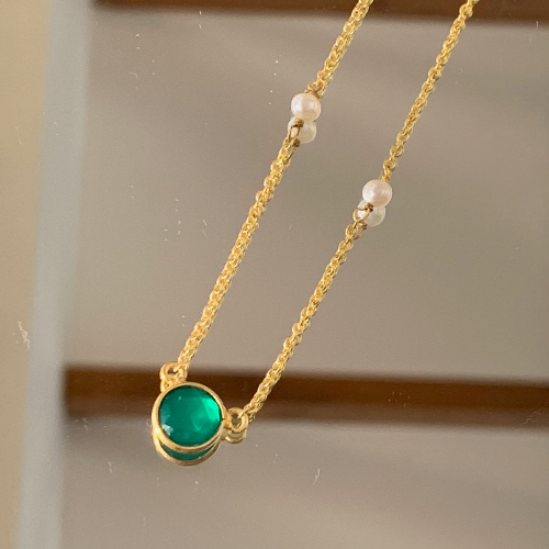 Green Onyx and Pearl Necklace