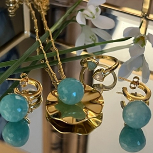 Wave and Stone Pendant Necklace in Vermeil - 3 colours