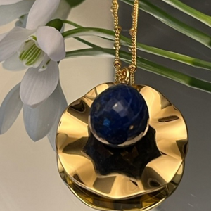 Wave and Stone Pendant Necklace in Vermeil - 3 colours