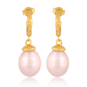 Wave Pendant Earrings - Gold Plated with Pearl