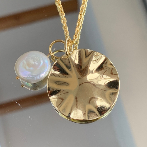 Wave and Pearl Pendant Necklace (18ct Gold Plated/Vermeil)