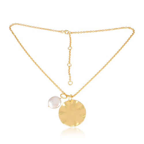 Wave and Pearl Pendant Necklace (18ct Gold Plated/Vermeil)