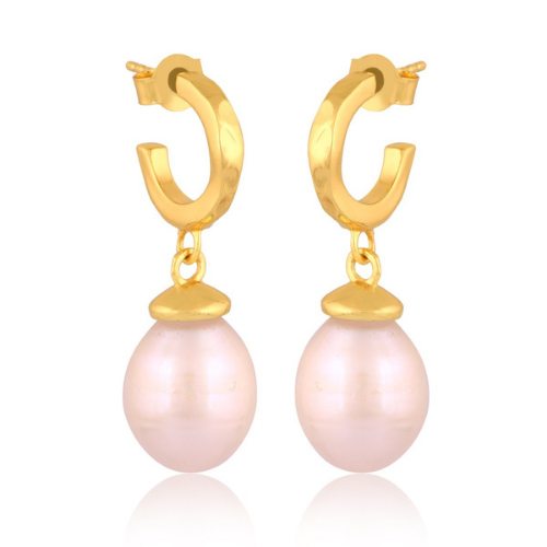 Wave Pendant Earrings - Gold Plated with Pearl